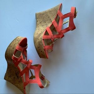 Coral strappy wedge heels